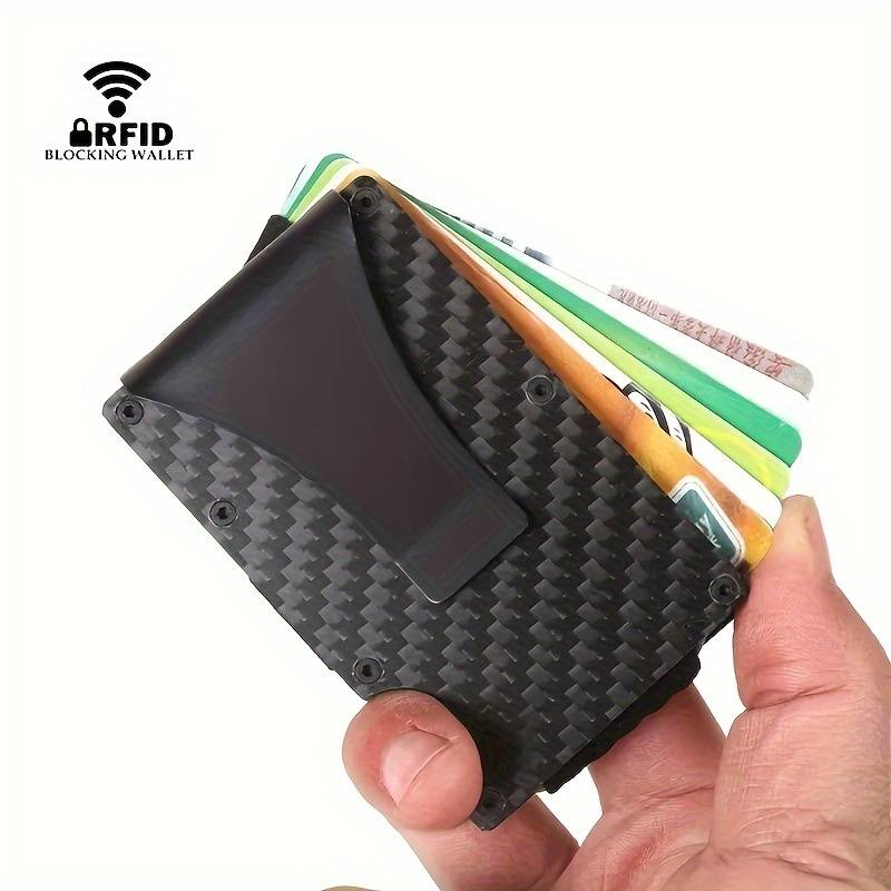 1pc RFID Blocking Slim Metal Wallet for Men Women Casual Style Carbon Fiber Card Holder with Sna
