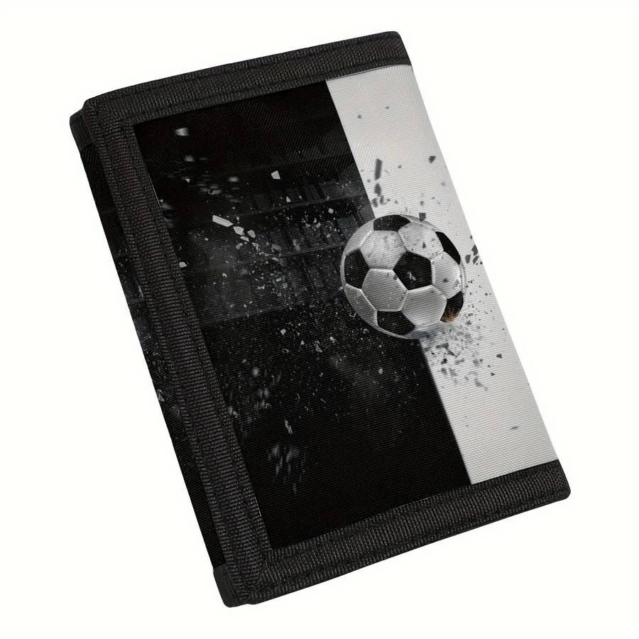 Polyester Tri-Fold Wallet With Soccer Ball Design Simple Style Secure Fasteners Lightweight