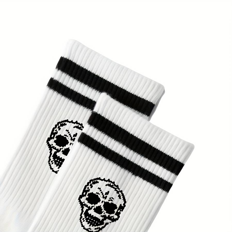 2 Pairs Black And White One Size High Elastic Socks