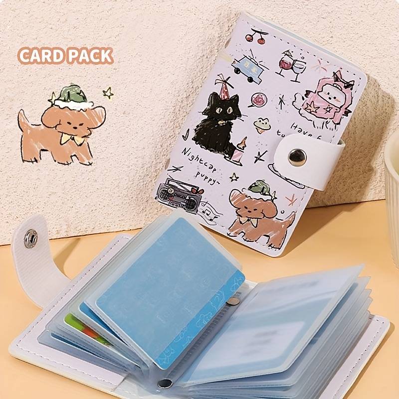 1pc Cute Cat Cartoon Women's WalletCompact Multi-Card Slot Credit Card Holder with Snap Closure