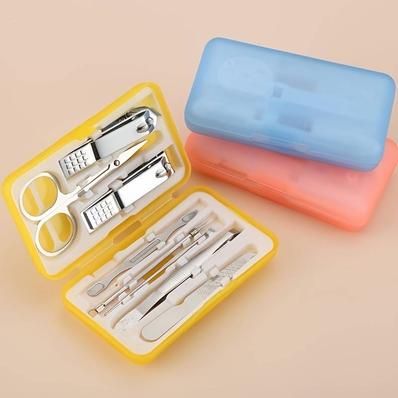 8pcs Manicure Pedicure Set Portable Nail Clippers Kit with Eyebrow Scissors Grooming Tools