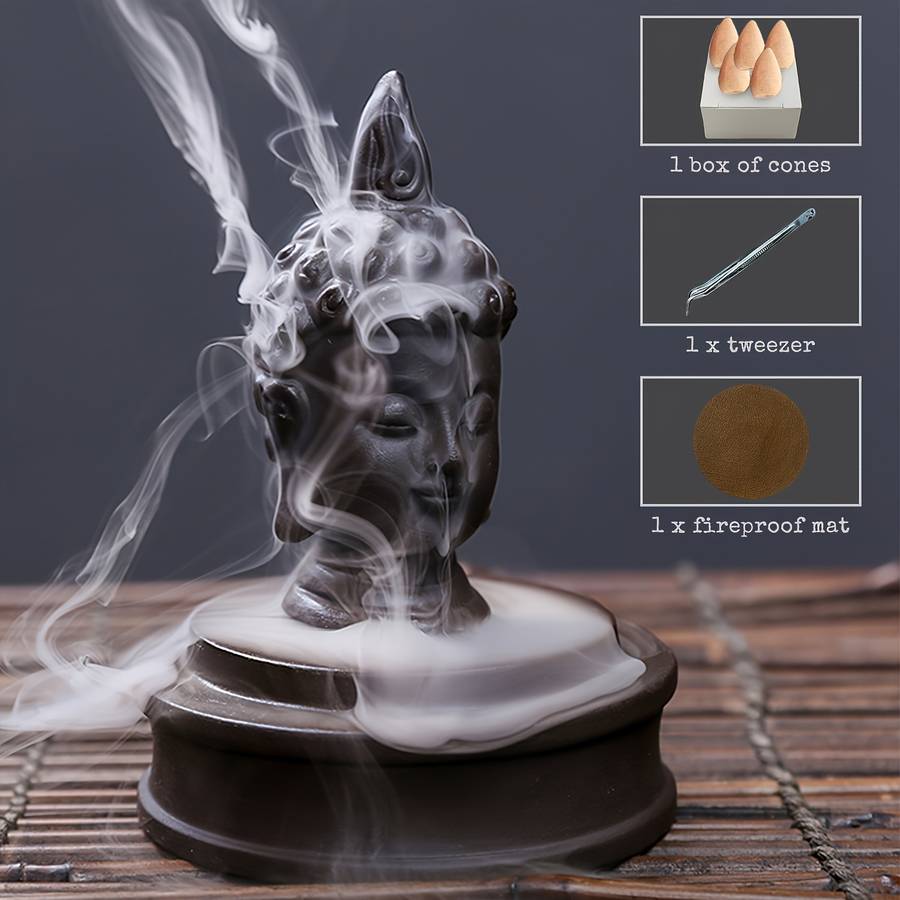 Incense Burner Color  One Piece  Black And Brown Buddha Head Backflow Incense Burner
