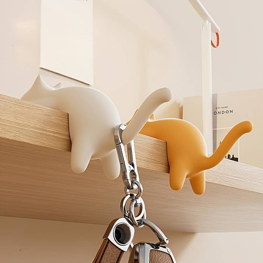 Cute Cat Desktop Hanger Cat Shaped Adhesive Hanger In 3 Colors color 1pc Yellow