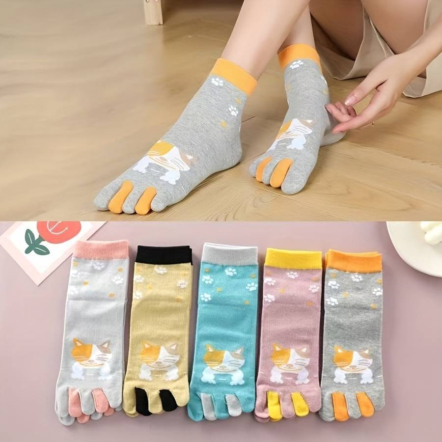 Women S Socks Color Roundfaced Dog 5 Pairs Size Onesize
