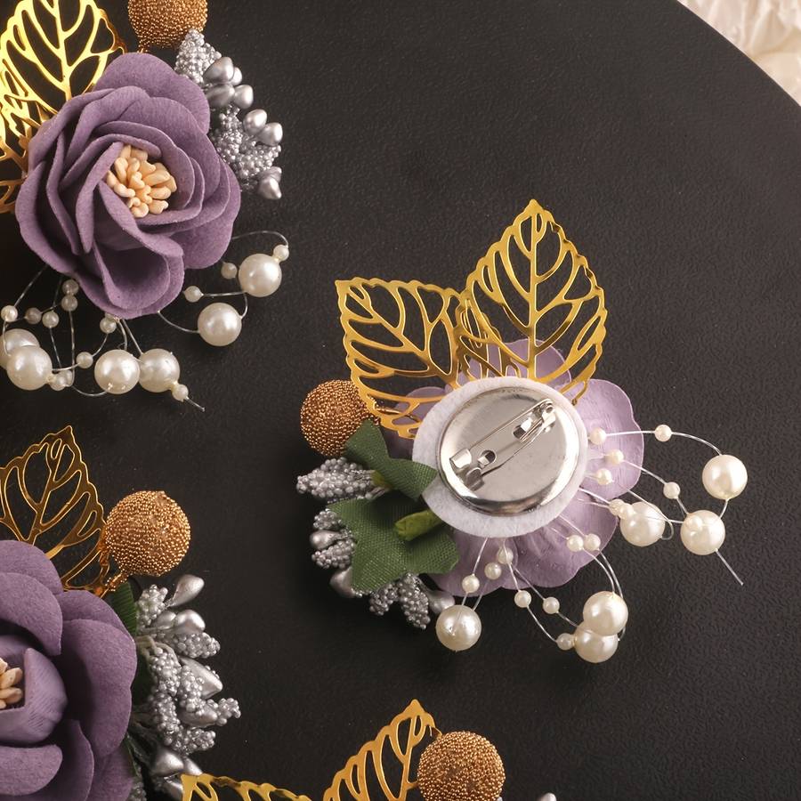Wedding Supplies Color 5Pcs Medium Purple Breast Flowers