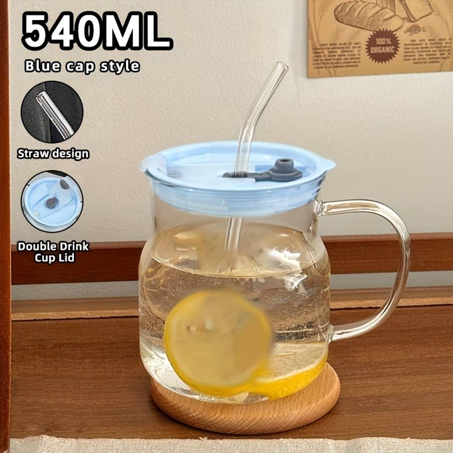 Water Cup Color Belly Cup   Blue Lid   Glass Straw