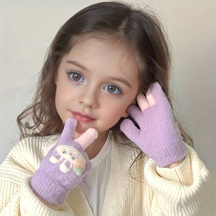 Winter Gloves Color Rabbit Fruit Gloves To Pink