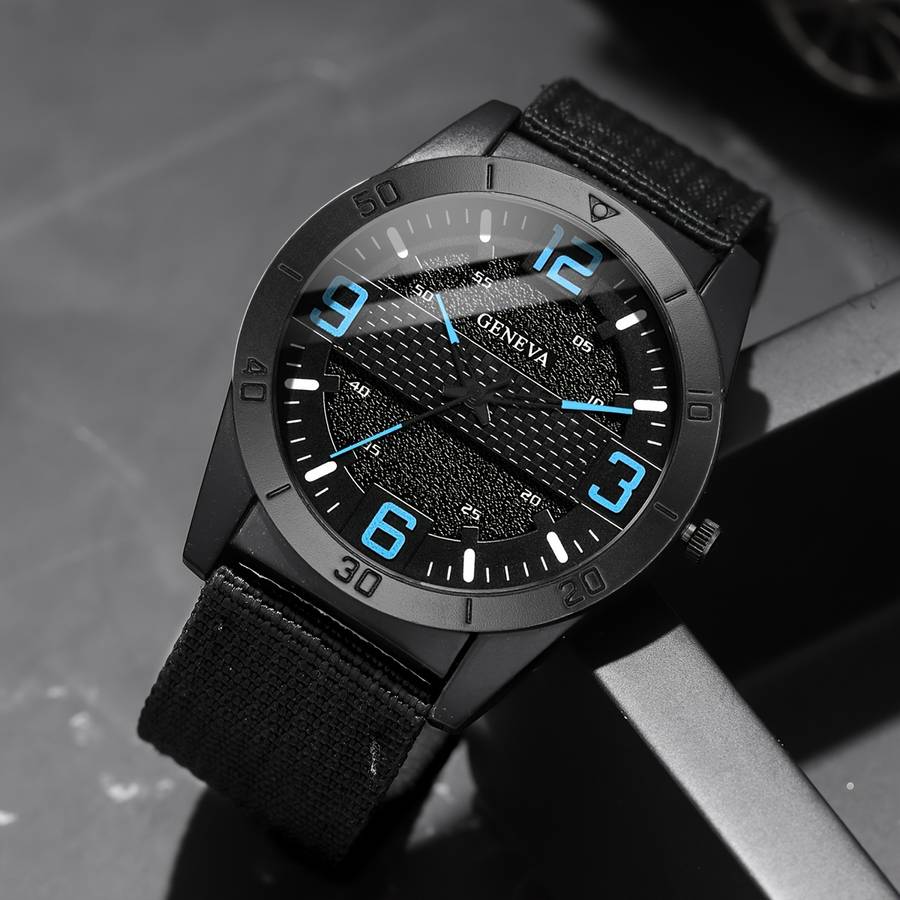 5Pcs Fashion Casual Elegant Round Retro Canvas Strap Quartz Men Watch