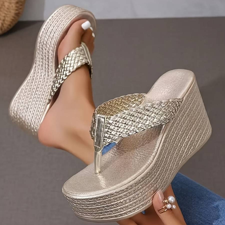 Ladies Summer Flip Flops Silvery Uk 4