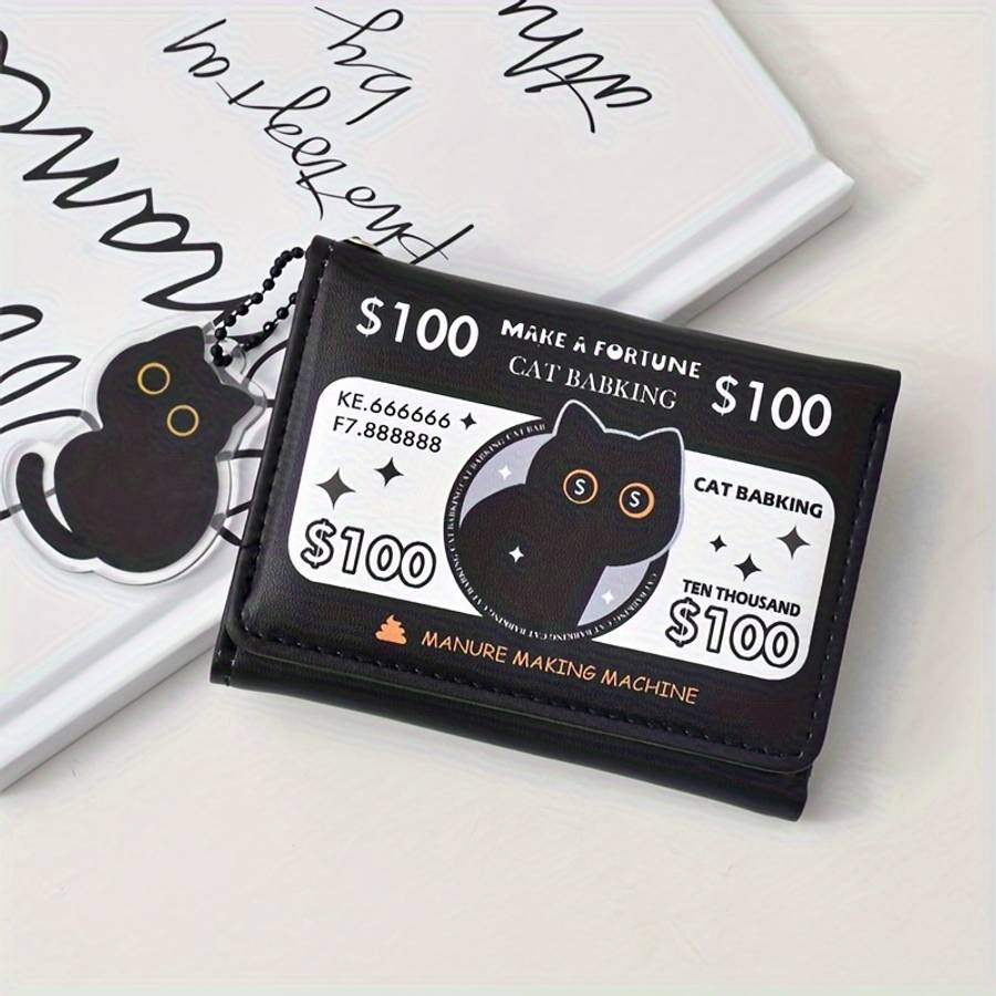Festive Fortune Folding Wallet With Cat Baking Designblack 10.5Cm X 4.13Cm 8Cm X 3.15Cm 1
