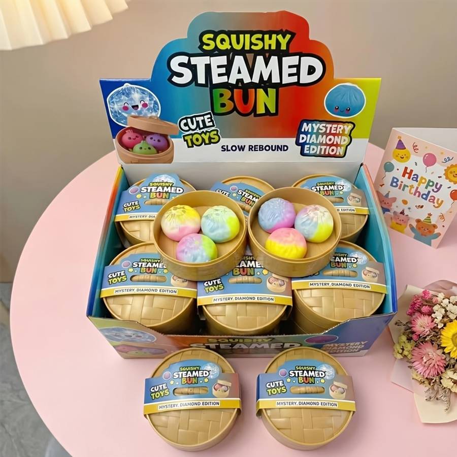 Squeezable Toys Items Type A 5 Piece Set 3 Steamed Buns In Random Colors 1 Lid 1 Steamer