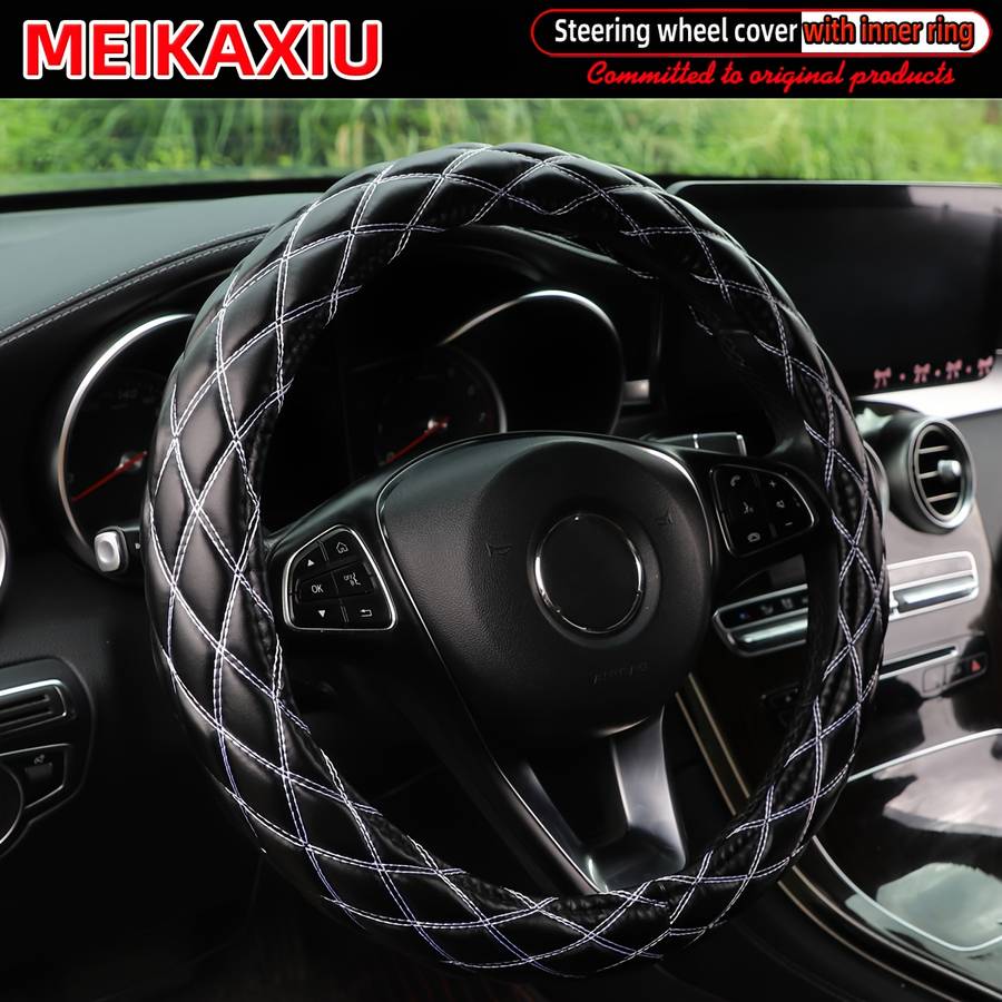 Car Steering Wheel Cover Black Blue Model 36Cm(14.17Inch)/38Cm(15Inch)
