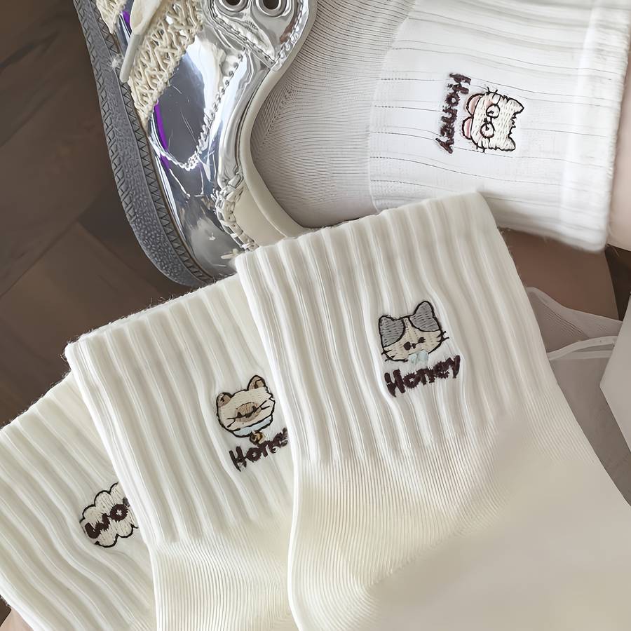 Women S Socks Color White Cartoon 5 Pairs