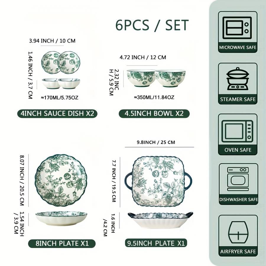 Bowl Color 6Pcs  2 Sauce Dishes  2 Bowls  2 Platters