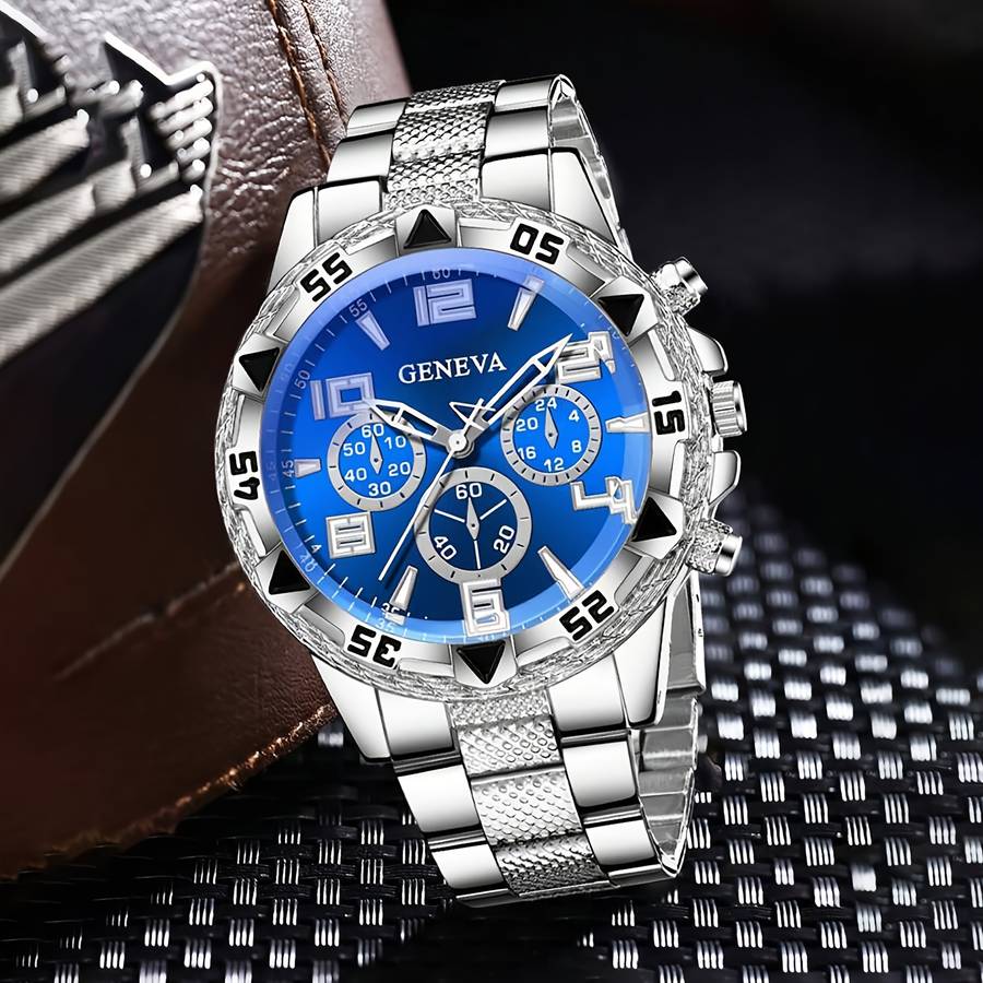 3Pcs Men Silvery Stainless Steel Watch Strap Fashionable Luxurious Mixed Silvery