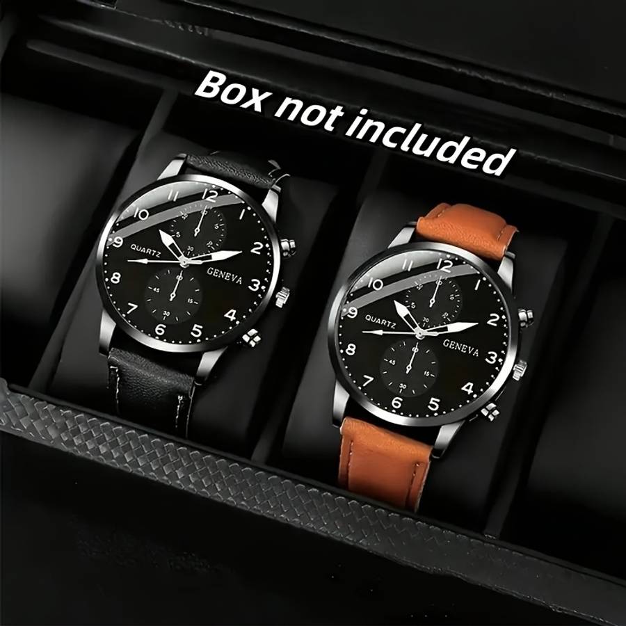 4Pcs Classic Quartz Men Watch Zinc Alloy Case Faux Leather And