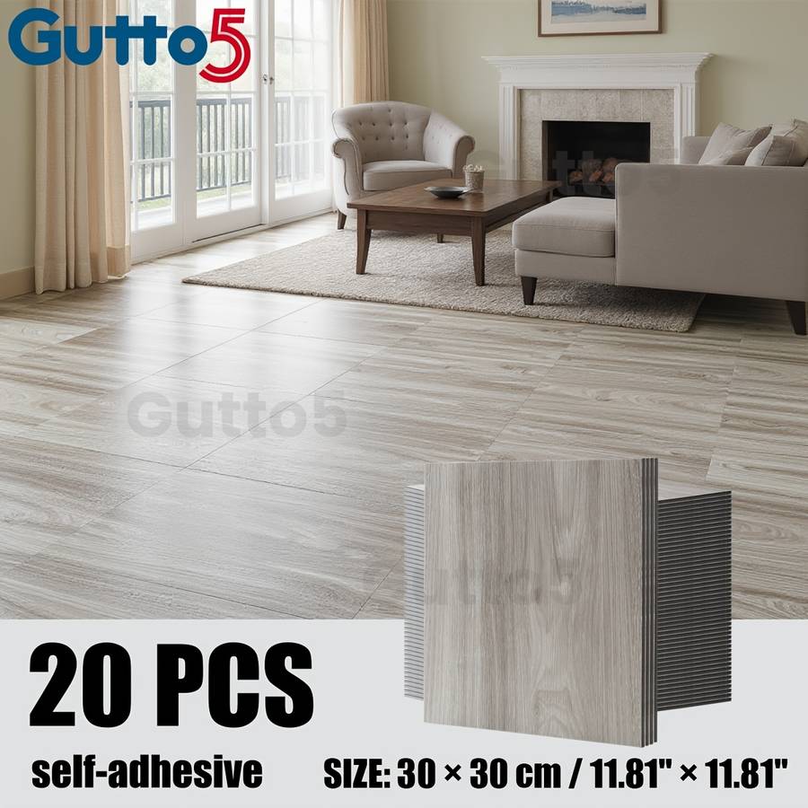 Self Adhesive Floor Stickers 20Pcs 11.8"11.8" 30Cm30Cm Smoky Ash