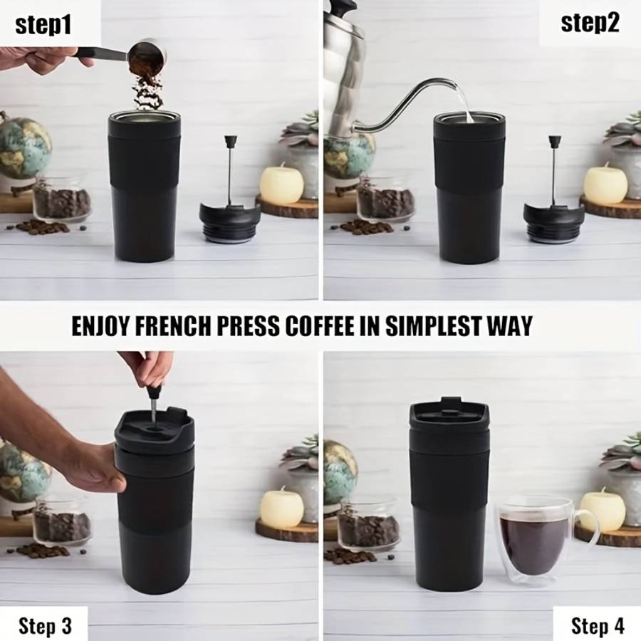 Portable French Press Coffee Maker Double Wall Insulated Travel Mug With 450Ml