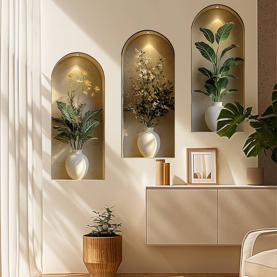 6PCS Premium Self Adhesive Flat Print Vibrant Flower Wall Stickers Faux Bathroom