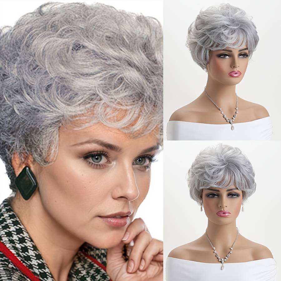 Silvery Grey Womens Wigs Hair Length 25.4Cm