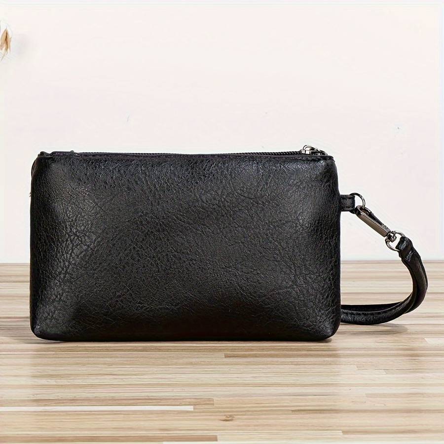 1pc Man'S Retro Style Clutch Bag With Zipper Wristlet Clutch Purse Cell Phone Wallet Handbag W
