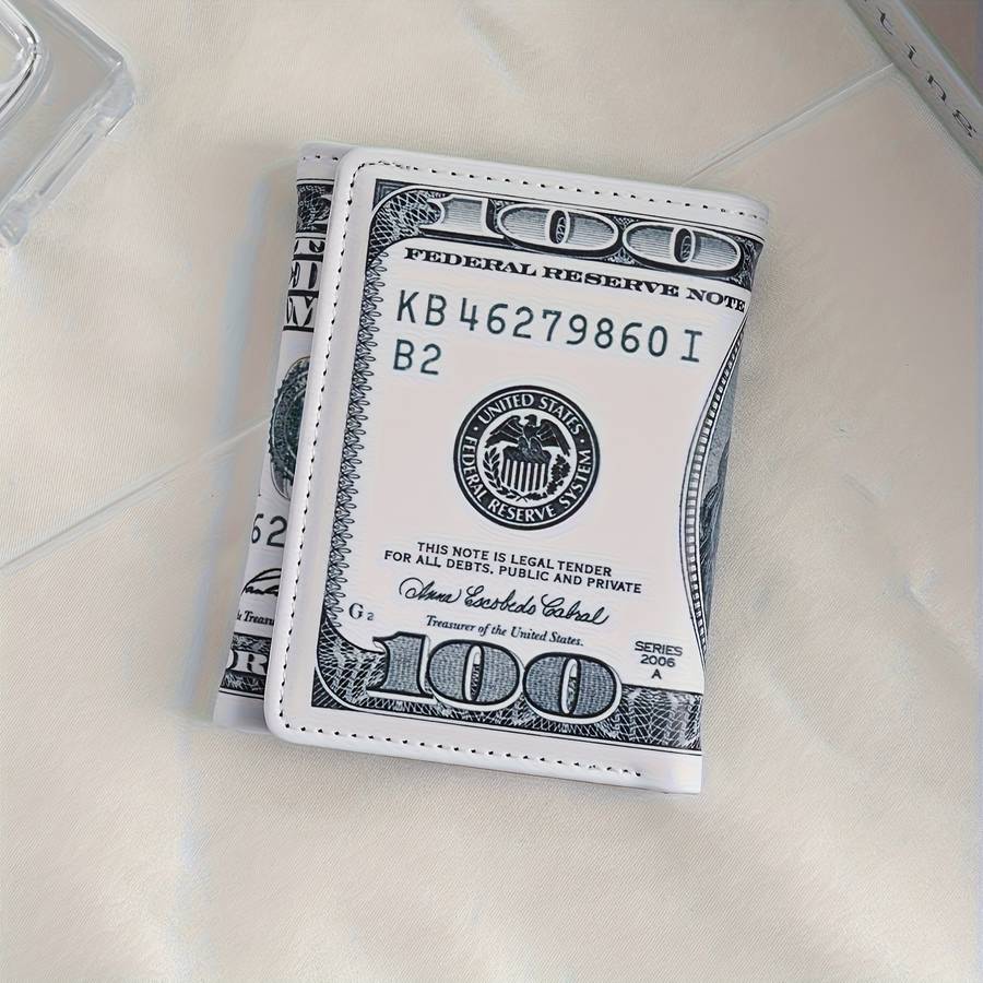 1pc Benjamin Franklin $100 Bill Design Novelty WalletStylish Trifold Card Holder with Multiple S