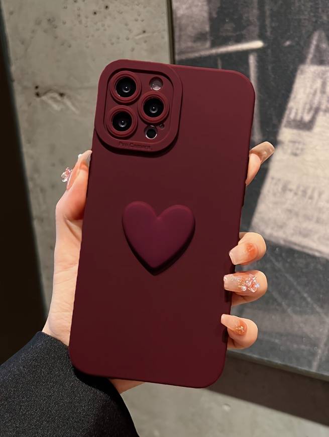 1Pc Burgundy For iPhone 13 Pro Max 3D Liefde Wijnrood Phone Case
