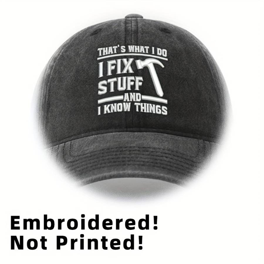 Unisex Cotton Baseball Cap with I FIX STUFF Embroidery Lightweight Breathable Adjustable