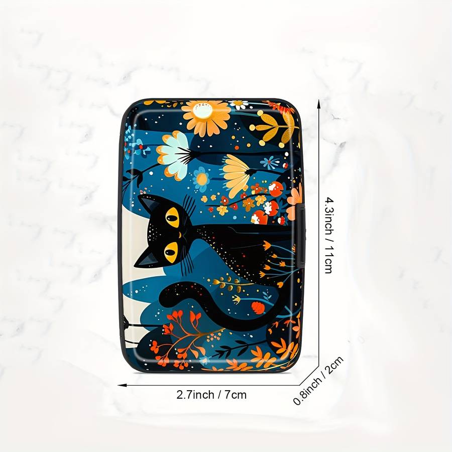 1pc Compact RFID-Blocking Cat Pattern Aluminum WalletColorful Floral and Starry Night Design Me