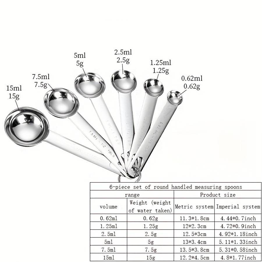 Measuring Cup Color 6Piece Set Of Measuring Spoons With Round Handles