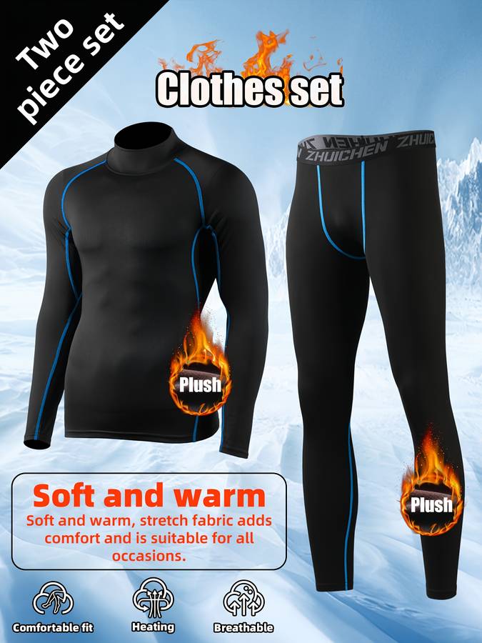 Thermal Underwear Color Black Green Line 2Piece Set Sizel