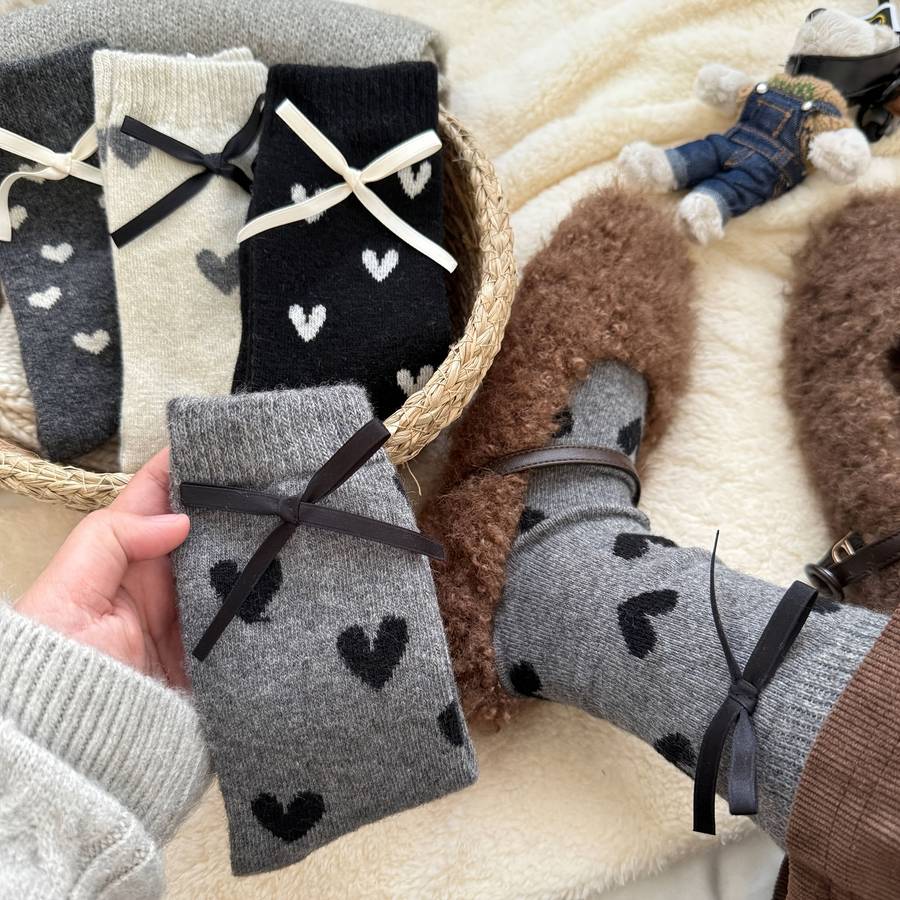 Women S Socks Color Light Gray Black Bow1Pair Size Asian Onesize