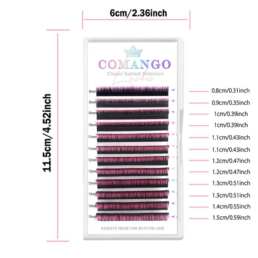 Colored Lash Extensions Color Ombre Pink Purple Size D 007 Mix8 15mm 15mm