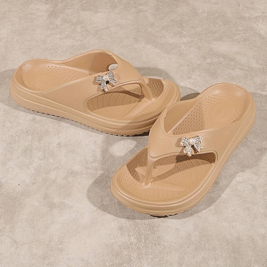 Ladies Summer Flip Flops Golden Khaki Uk 7.5-8
