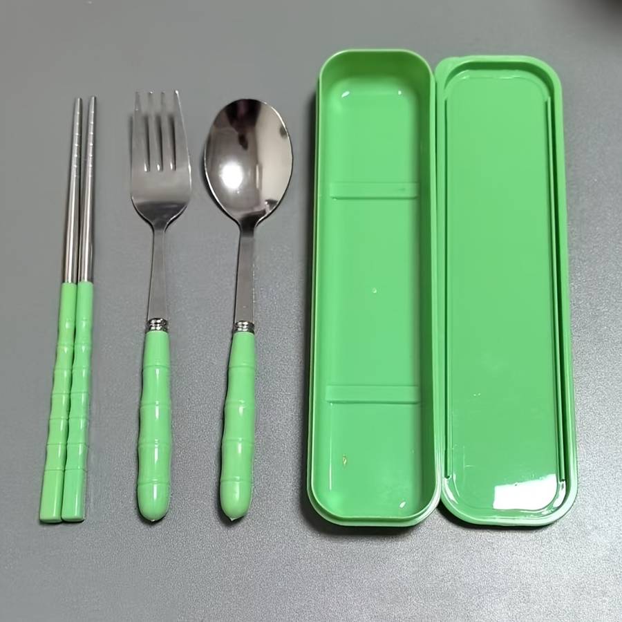 Luxury 3 In 1 Stainless Steel Camping Utensils Set Reusable Plastic Cover