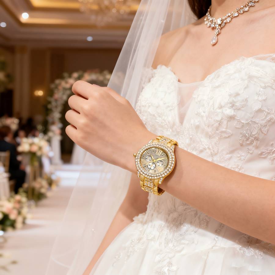 Professional Casual Simulated Women Quartz Sparkling Drill Stainless Steel