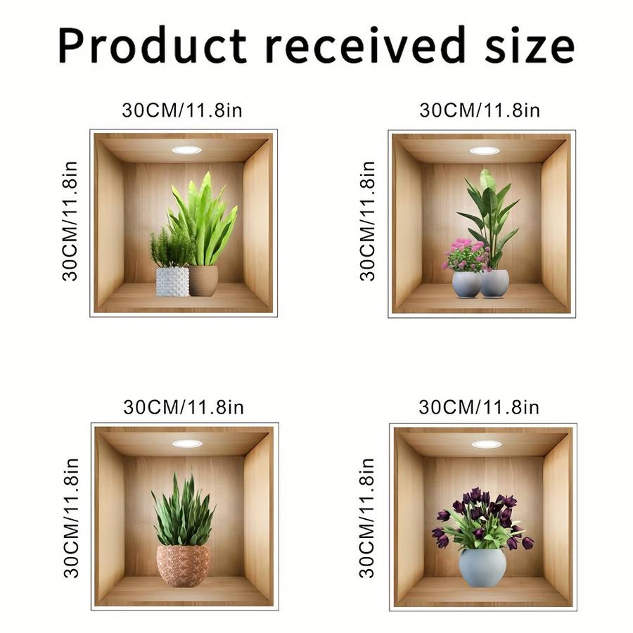 3PCS Industrial Textured Lifelike Green Plant Wall Decals Self Adhesive Bedroom