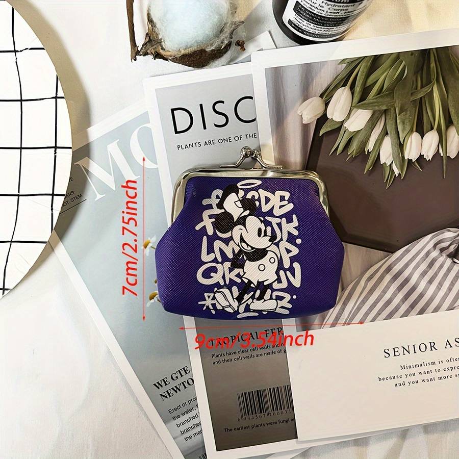 Cute Cartoon Mouse Pattern Mini Coin Purse Lightweight Polyester Wallet With Adjustable Tape