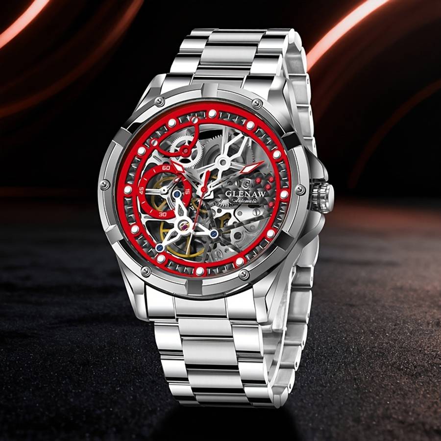 Classic Glenaw Men Automatic Mechanical Watch With Skeleton Self Winding