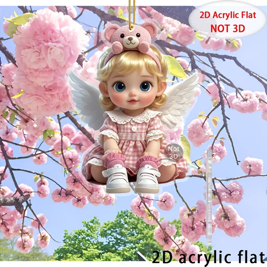 Car Interior Decor Color Pink Bear Headband Pink Plaid Skirt Angel