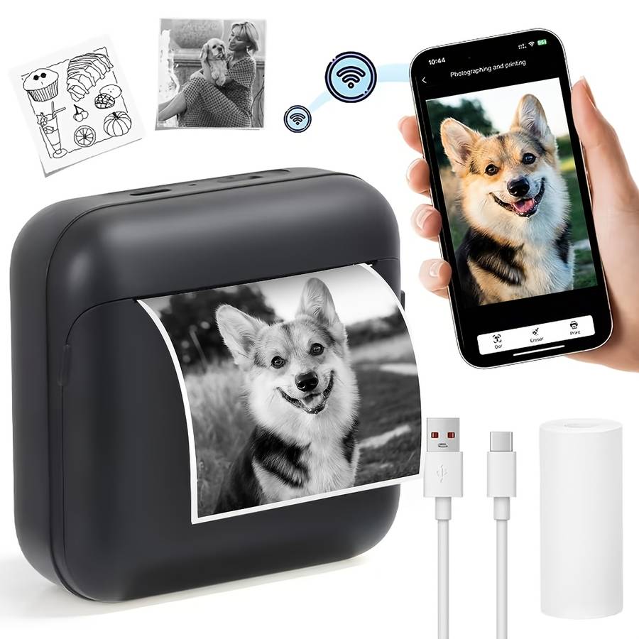 Printer Color M12 White  3 Rolls Of Thermal Paper 5.7Cm*2.5Cm  Storage Bag  Random Stickers