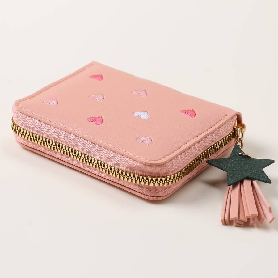 1pc Honey Girl Wallet with Tassel Heart Embroidery Korean Style Cute Women'S Coin Purse Mul