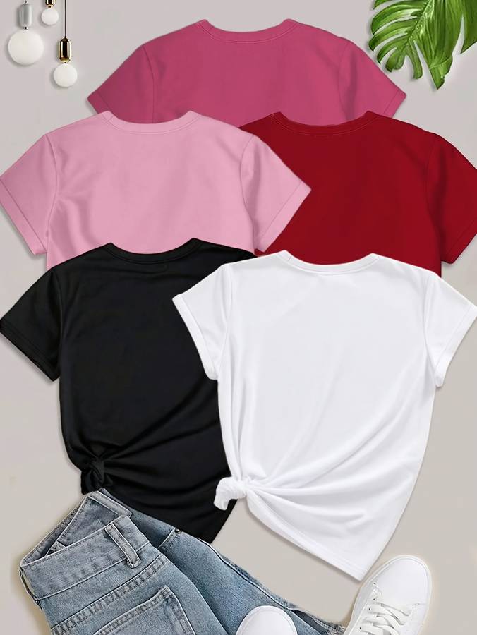 Womens T Shirt Color Black White Pink Rose Red Red Sizes