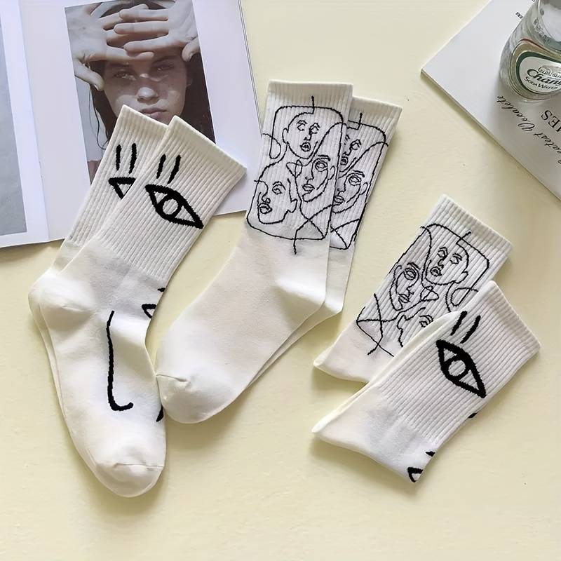 3 Pairs White Mix One Size High Elastic Socks