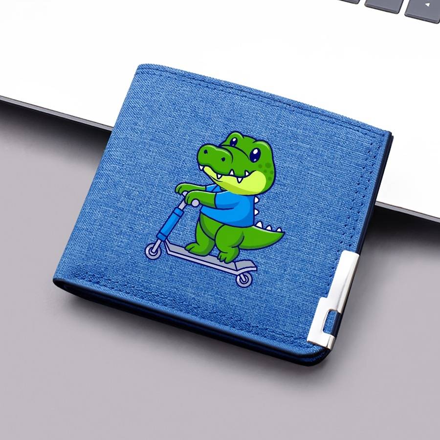 1pc Dinosaur Skateboard Design Canvas WalletCompact Lightweight Multi-Slot Bifold with Sn