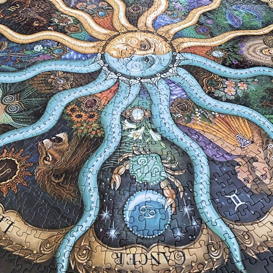 1000pcs Zodiac Signs Jigsaw Puzzle Vibrant Astrological Chart Design with Sun Moon