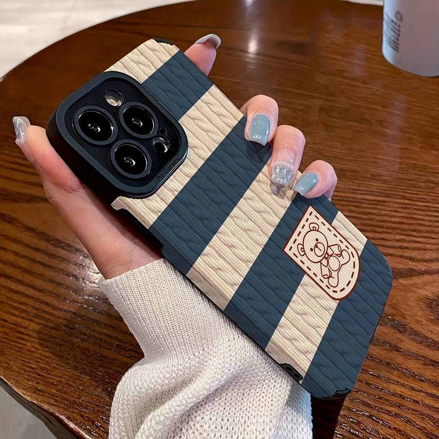 1Pc Black For iPhone 15 Pro Max Knitted Cartoon Phone Case