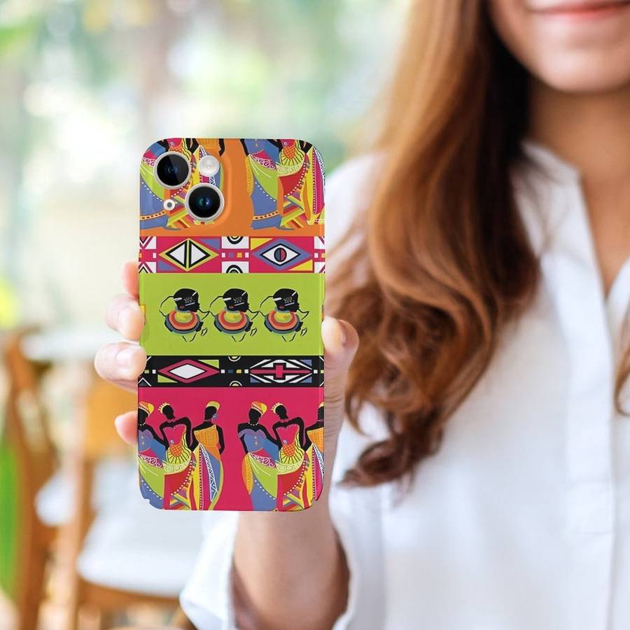 1Pc White For iPhone 15 Pro Colorful African Princesses Phone Case