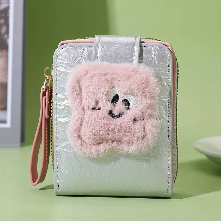 Plush Women'S Credit Card Wallet With Id Window Multi-Card Box Wallet Casual Multi-Compartment