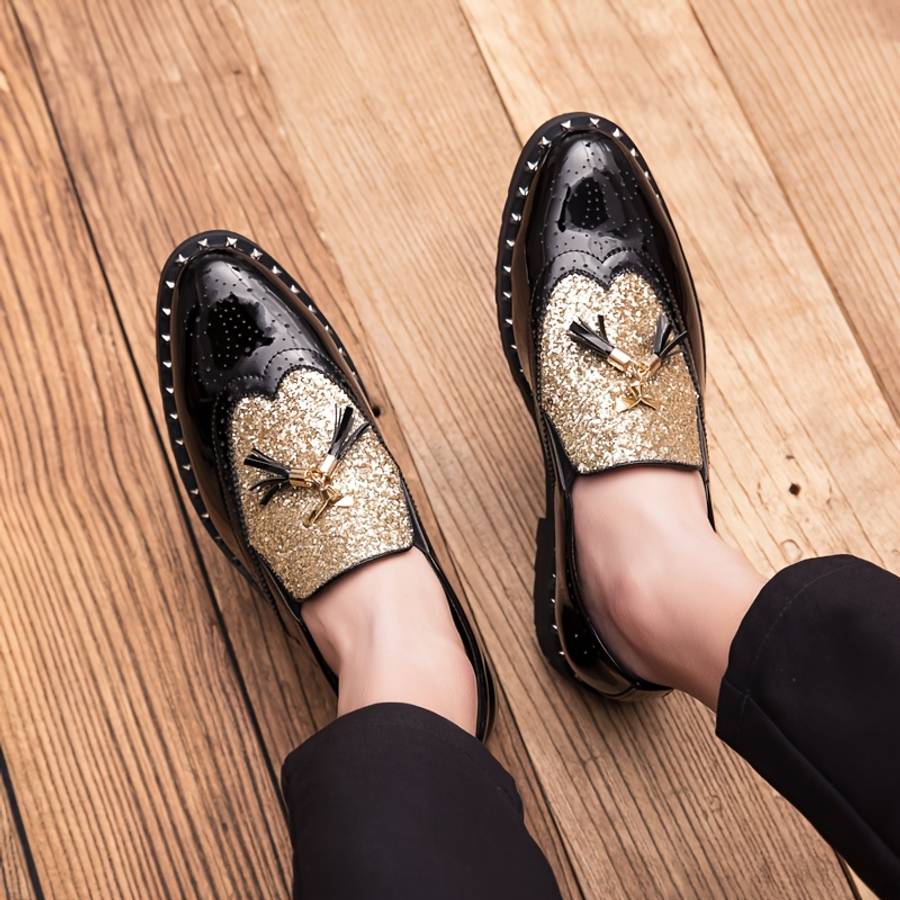 Mens Leather Shoes Color Black Golden Sizeuk 9.5